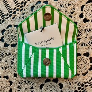 Kate Spade Striped Green and White Card Holder